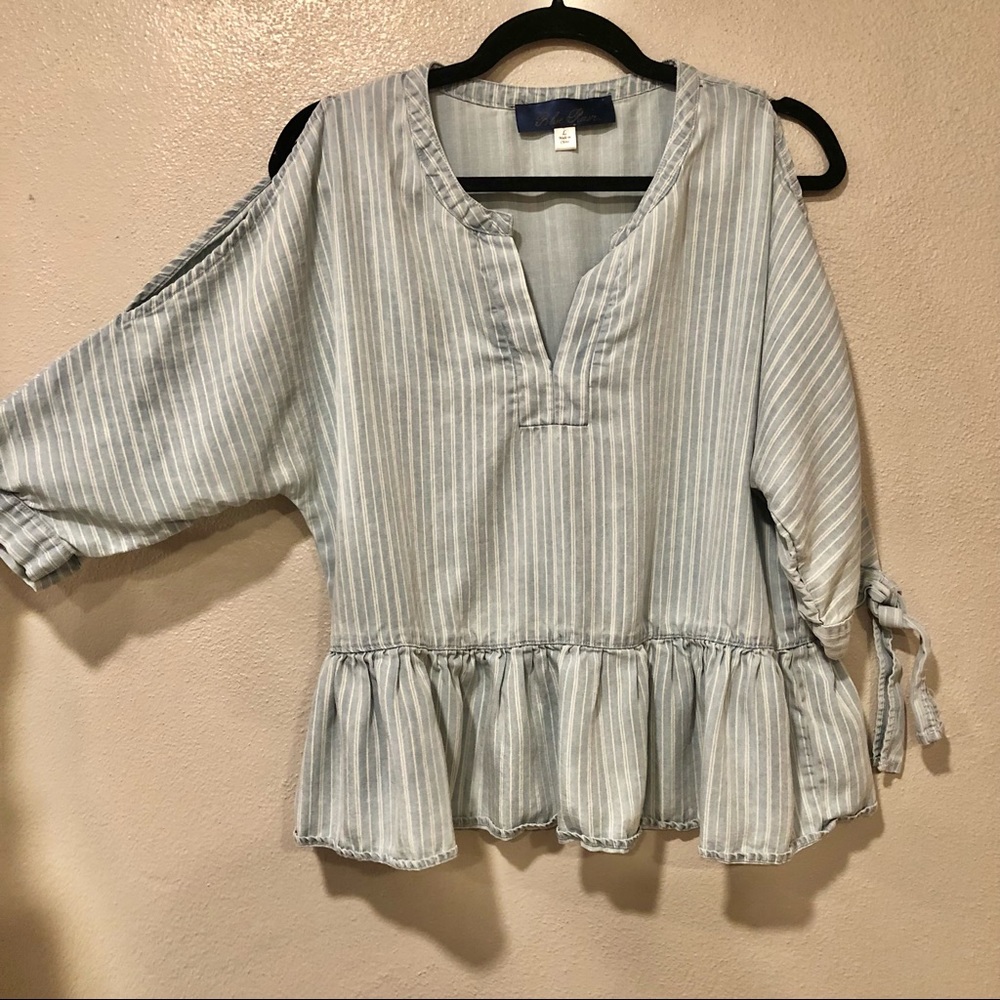 Denim Blue/ White Striped Peplum Blouse